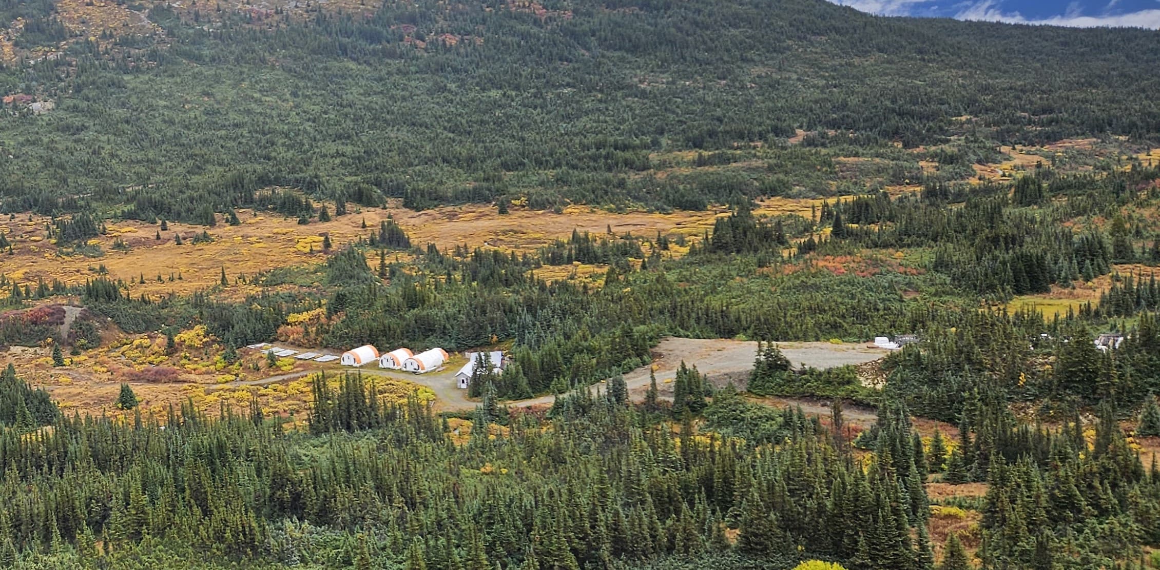 Aerial view of the Eaglehead exploration camp, British Columbia